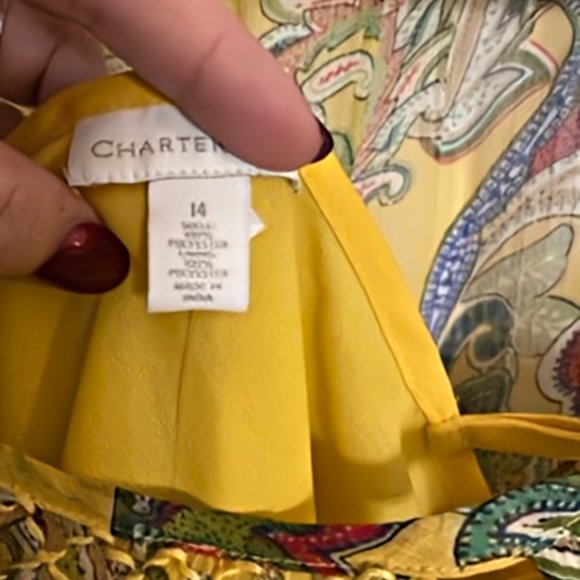 Charter Club Sheer Yellow Background Floral Paisley Print Top w/Camisole Size 14 - Picture 5 of 12